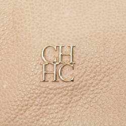 Carolina Herrera Beige Leather Minuetto Flap Top Handle Bag