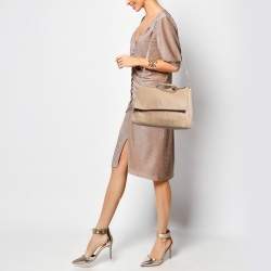 Carolina Herrera Beige Leather Minuetto Flap Top Handle Bag