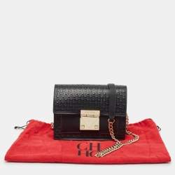 Carolina Herrera Black Monogram Embossed Leather Carry on Shoulder Bag