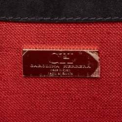 Carolina Herrera Black Monogram Embossed Leather Carry on Shoulder Bag