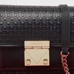 Carolina Herrera Black Monogram Embossed Leather Carry on Shoulder Bag