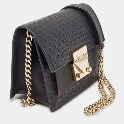 Carolina Herrera Black Monogram Embossed Leather Carry on Shoulder Bag