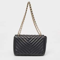 Pre Owned Carolina Herrera Black Quilted Leather CHHC Flap Shoulder Bag