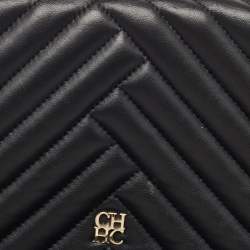 Pre Owned Carolina Herrera Black Quilted Leather CHHC Flap Shoulder Bag