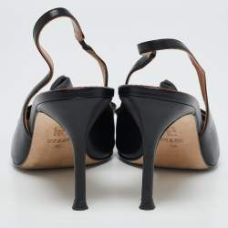 Carolina Herrera Black Leather Bow Slingback Pumps Size 36