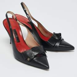 Carolina Herrera Black Leather Bow Slingback Pumps Size 36