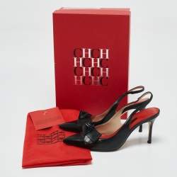 Carolina Herrera Black Leather Bow Slingback Pumps Size 36
