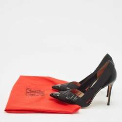 Carolina Herrera Black Leather and Stretch Band Logo Pumps Size 38