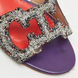 Carolina Herrera Purple Glitter and Leather Slide Sandals Size 38