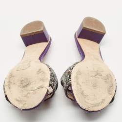 Carolina Herrera Purple Glitter and Leather Slide Sandals Size 38