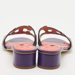 Carolina Herrera Purple Glitter and Leather Slide Sandals Size 38