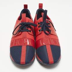 Carolina Herrera Red/Blue Leather and Suede Low Top Sneakers Size 38