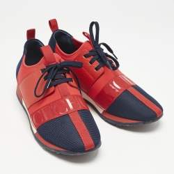 Carolina Herrera Red/Blue Leather and Suede Low Top Sneakers Size 38