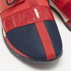 Carolina Herrera Red/Blue Leather and Suede Low Top Sneakers Size 38