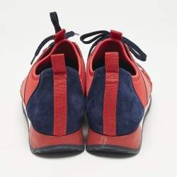 Carolina Herrera Red/Blue Leather and Suede Low Top Sneakers Size 38