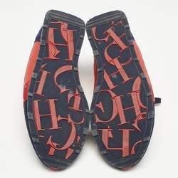Carolina Herrera Red/Blue Leather and Suede Low Top Sneakers Size 38