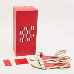 مملوكة مسبقًا حذاء فلات ساندرز كارولينا هيريرا بو جلد أبيض بحزام للكاحل مقاس 37