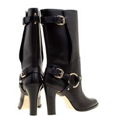 مملوكة مسبقًا Carolina Herrera Black Leather Calf Length Boots Size 39