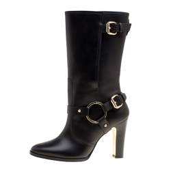 مملوكة مسبقًا Carolina Herrera Black Leather Calf Length Boots Size 39