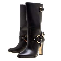 مملوكة مسبقًا Carolina Herrera Black Leather Calf Length Boots Size 39