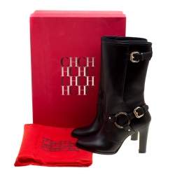 مملوكة مسبقًا Carolina Herrera Black Leather Calf Length Boots Size 39