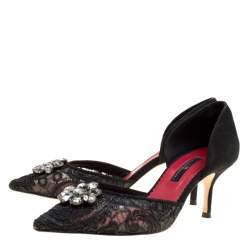 Carolina Herrera Black Lace Crystal Embellished D'orsay Pumps Size 37