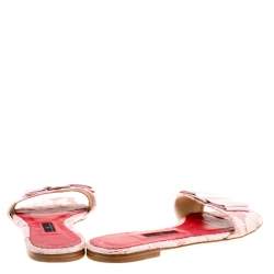 Carolina Herrera Pink Lace Bow Detail Flat Slides Size 39