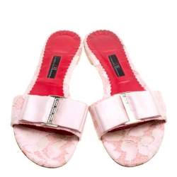 Carolina Herrera Pink Lace Bow Detail Flat Slides Size 39