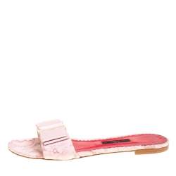 Carolina Herrera Pink Lace Bow Detail Flat Slides Size 39