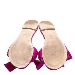 Carolina Herrera Fuchsia Pink Lace Bow Detail Flat Slides Size 39