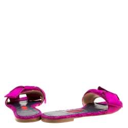 Carolina Herrera Fuchsia Pink Lace Bow Detail Flat Slides Size 39