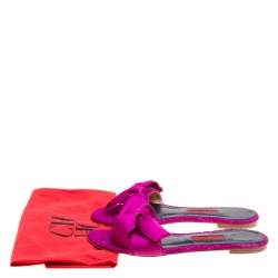 Carolina Herrera Fuchsia Pink Lace Bow Detail Flat Slides Size 39