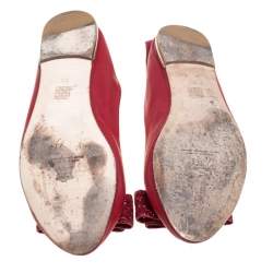 مملوكة مسبقًا CH Carolina Herrera Red Leather Bow Ballet Flats Size 39
