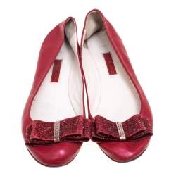 مملوكة مسبقًا CH Carolina Herrera Red Leather Bow Ballet Flats Size 39