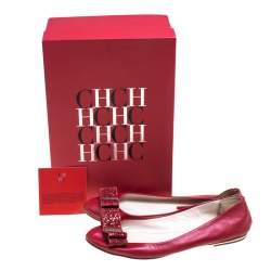 مملوكة مسبقًا CH Carolina Herrera Red Leather Bow Ballet Flats Size 39