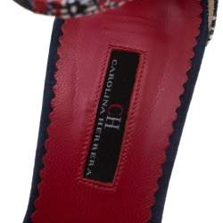 Pre Owned Carolina Herrera Blue Floral Printed Satin Pointed Toe Ankle Strap Sandals Size 38