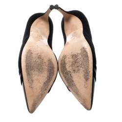 Carolina Herrera Black Suede And Patent Leather Cap Pointed Toe Pumps Size 40