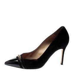 Carolina Herrera Black Suede And Patent Leather Cap Pointed Toe Pumps Size 40
