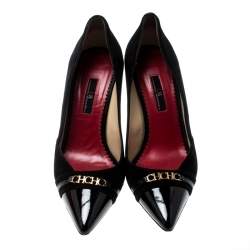Carolina Herrera Black Suede And Patent Leather Cap Pointed Toe Pumps Size 40
