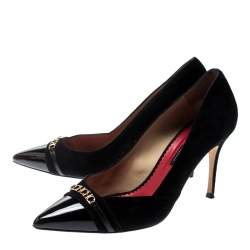 Carolina Herrera Black Suede And Patent Leather Cap Pointed Toe Pumps Size 40