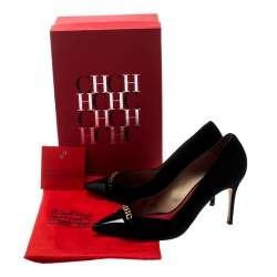Carolina Herrera Black Suede And Patent Leather Cap Pointed Toe Pumps Size 40