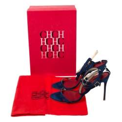 Pre Owned Carolina Herrera Navy Blue Strappy Suede Ankle Wrap Sandals Size 39