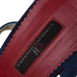 Pre Owned Carolina Herrera Navy Blue Strappy Suede Ankle Wrap Sandals Size 39