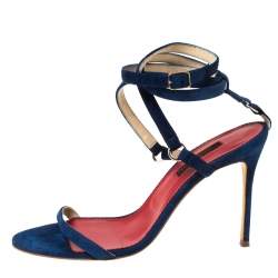 Pre Owned Carolina Herrera Navy Blue Strappy Suede Ankle Wrap Sandals Size 39