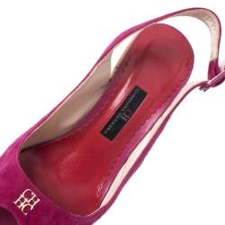 Pre Owned CH Carolina Herrera Pink Suede Cork Wedge Platform Peep Toe Slingback Sandals Size 37