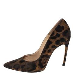 Carolina Herrera Leopard Print Fabric Pointed Toe Pumps Size 39