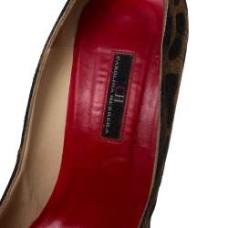 Carolina Herrera Leopard Print Fabric Pointed Toe Pumps Size 39