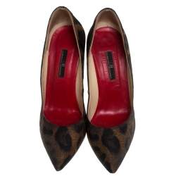 Carolina Herrera Leopard Print Fabric Pointed Toe Pumps Size 39