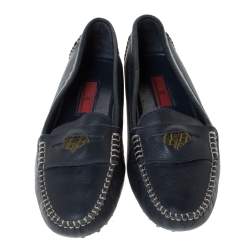 Carolina Herrera Navy Blue Leather Loafers Size 39