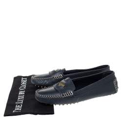 Carolina Herrera Navy Blue Leather Loafers Size 39